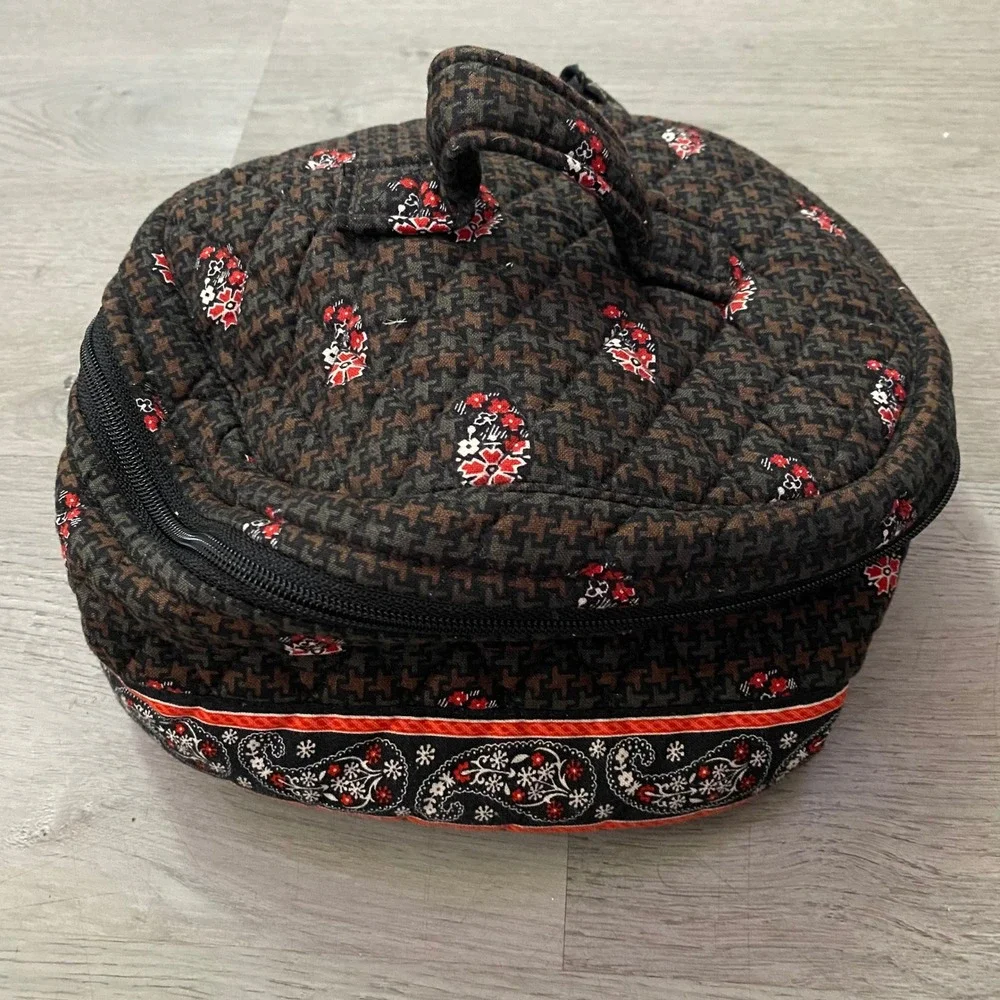 Vera Bradley Cosmetic Bag Women OS Brown Houndstooth Paisley Quilted Travel Case